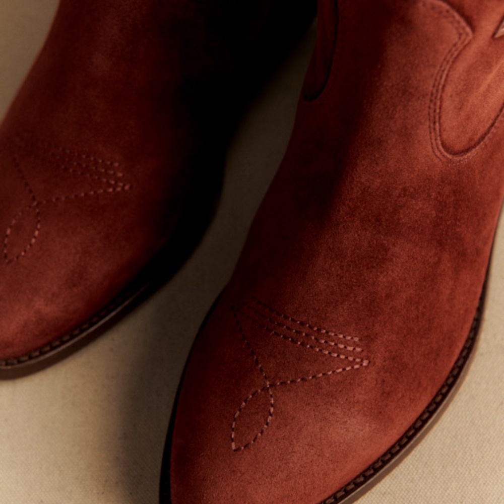 Sezane JILL BOOTS Mahogany Bi-material NIB/NWT - Picture 3 of 3